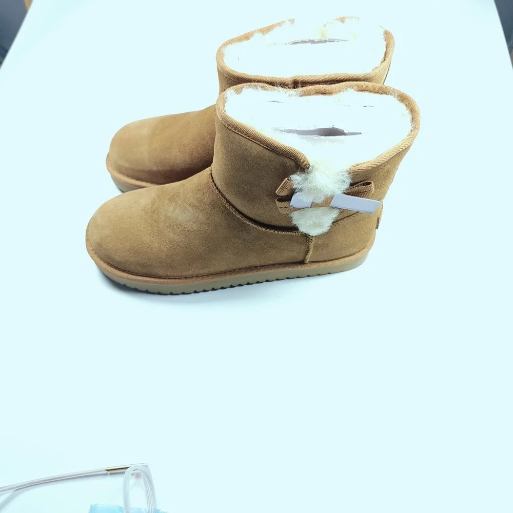 Earth Worldly Medium Brown‎ Faux Fur Lined Ankle Boots with Side Bow Womens 9 M
